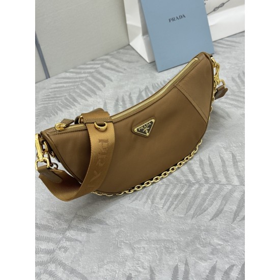 F490 with counter counterpart full set of packaging exclusive customized new crescent moon bag cork color 1BH222 multifunctional crossbody bag this ReNylon handbag is made of recycled nylon fabric exquisite and versatile fusion of archival library styling