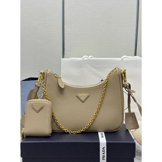 F580 with a full set of the right version of the counter packaging exclusive custom upgraded version of the three-in-one new 1BH204 cross grain nude apricot gold hardware nylon Hobo hand-carrying armpit bag Netroots Sisters crazy grass popular in the fash