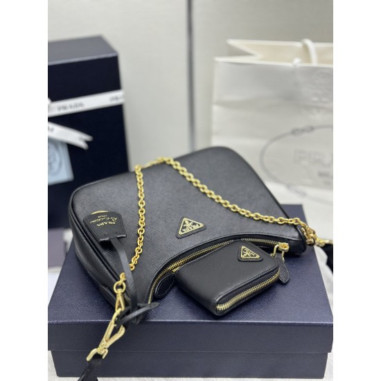 F580 with a full set of the right version of the counter package exclusive custom upgraded version of the three-in-one new 1BH204 cross grain leather gold hardware nylon Hobo hand-carrying underarm bag Netroots Sisters crazy grass popular in the fashion c