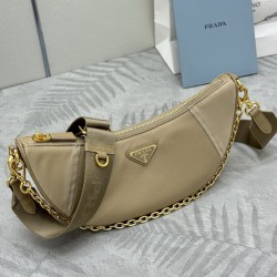 F490 with counter counterpart full set of packaging exclusive customized new crescent moon bag camel brown 1BH222 multifunctional crossbody bag this ReNylon handbag is made of recycled nylon fabric exquisite and versatile fusion of archival library stylin