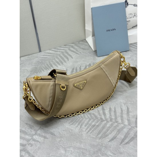 F490 with counter counterpart full set of packaging exclusive customized new crescent moon bag camel brown 1BH222 multifunctional crossbody bag this ReNylon handbag is made of recycled nylon fabric exquisite and versatile fusion of archival library stylin