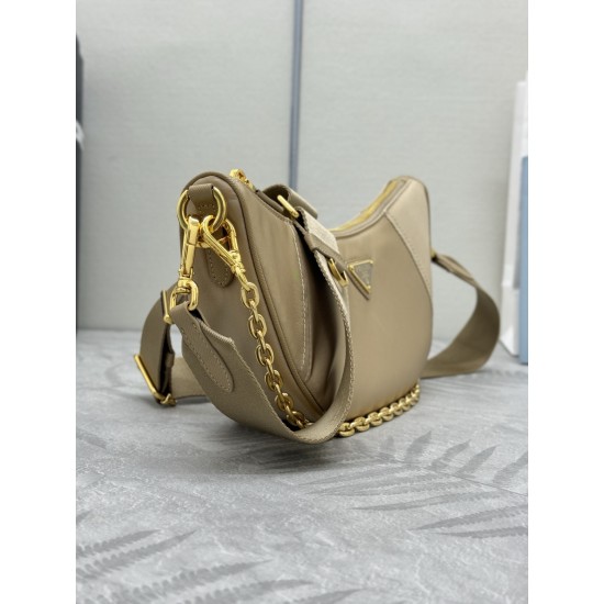 F490 with counter counterpart full set of packaging exclusive customized new crescent moon bag camel brown 1BH222 multifunctional crossbody bag this ReNylon handbag is made of recycled nylon fabric exquisite and versatile fusion of archival library stylin