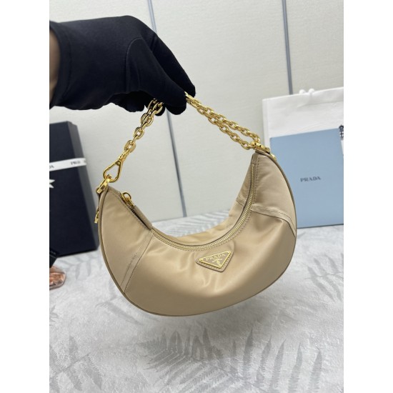 F490 with counter counterpart full set of packaging exclusive customized new crescent moon bag camel brown 1BH222 multifunctional crossbody bag this ReNylon handbag is made of recycled nylon fabric exquisite and versatile fusion of archival library stylin