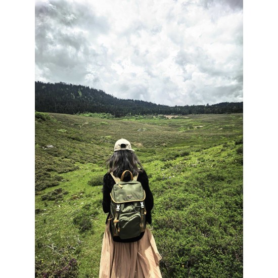 Green backpack model picture