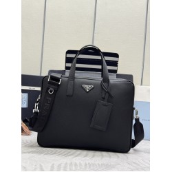 F720 Classic Briefcase 2VE368 cross grain using imported Saffiano cross grain cowhide leather removable adjustable nylon shoulder strap design looks more fashionable metal accessories and titanium zipper functionality internal compartment two pockets one 