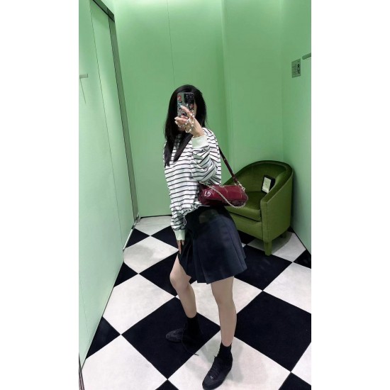 1BC221 Burgundy Waxed Leather Chain Crossbody Bag