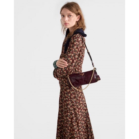 1BC221 Burgundy Waxed Leather Chain Crossbody Bag