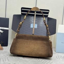 F670 with Counterpart Full Package Fall/Winter 2025 New Suede 1BC262 Enchan Brushed Leather Handbag features a vintage glamorous silhouette with a practical and modern structure that reinterprets classic feminine shapes enriched by soft silhouettes and em