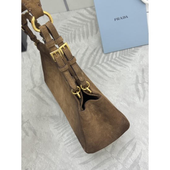 F670 with Counterpart Full Package Fall/Winter 2025 New Suede 1BC262 Enchan Brushed Leather Handbag features a vintage glamorous silhouette with a practical and modern structure that reinterprets classic feminine shapes enriched by soft silhouettes and em