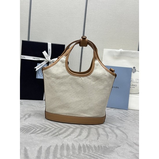 F520 with counter counter version of the full set of packaging exclusive customized new shopping bag 1BE074 small tote This tote bag is made of linen blend fabrics to create a stylish sense of volume and exquisite geometric shape to show its structured de
