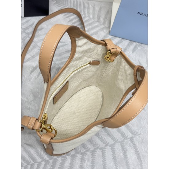 F520 with counter counter version of the full set of packaging exclusive customized new shopping bag 1BE074 small tote This tote bag is made of linen blend fabrics to create a stylish sense of volume and exquisite geometric shape to show its structured de